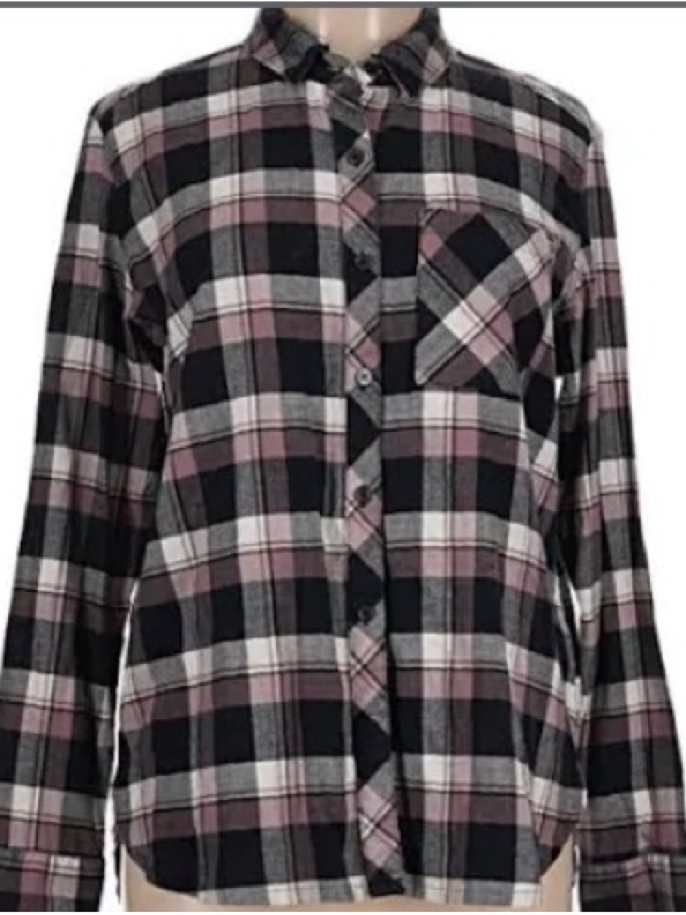 women’s Orvis Black, Pink and White Plaid Button-Down Shirt